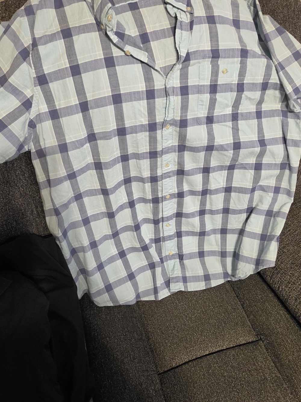 Sonoma Light Blue and Navy Plaid Short-Sleeve Button-Up Shirt